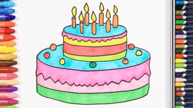 生日蛋糕涂色简笔画图片
