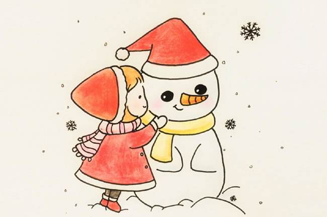 冬季儿童简笔画彩色图片