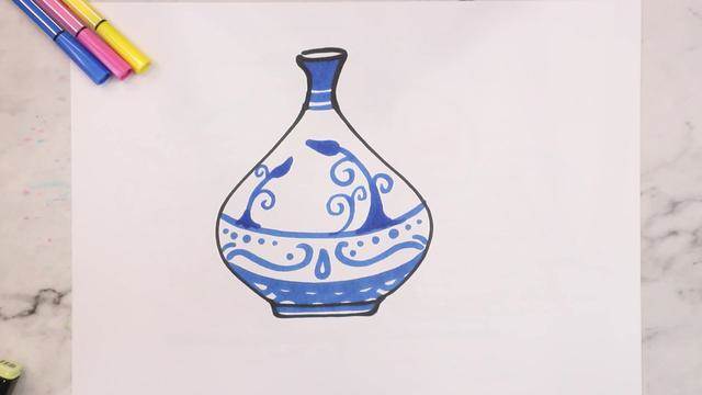 青花瓷的简笔画 瓶子图片