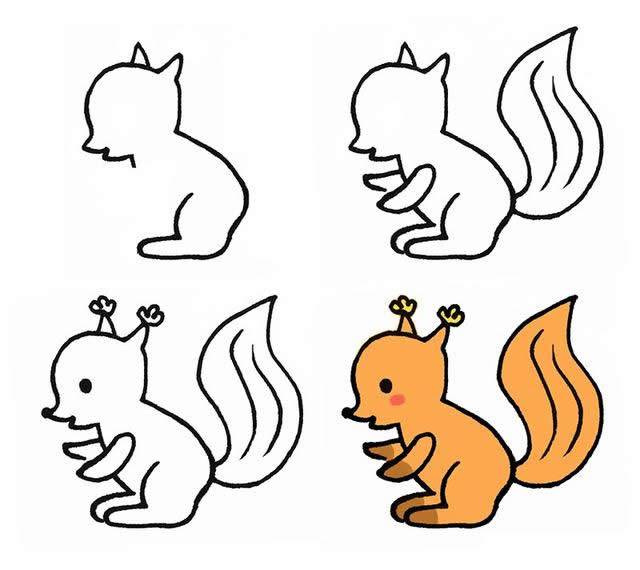 简单,可爱的小松鼠简笔画彩色小松鼠简笔画图片小松鼠怎么画的怎么画
