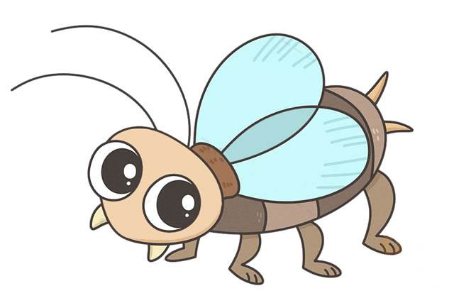 可爱的卡通蟋蟀简笔画步骤图解蚂蚱蟋蟀简笔画