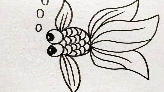 池塘里的小金鱼简笔画图片