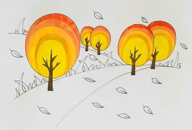 秋天的风景画 幼儿园图片