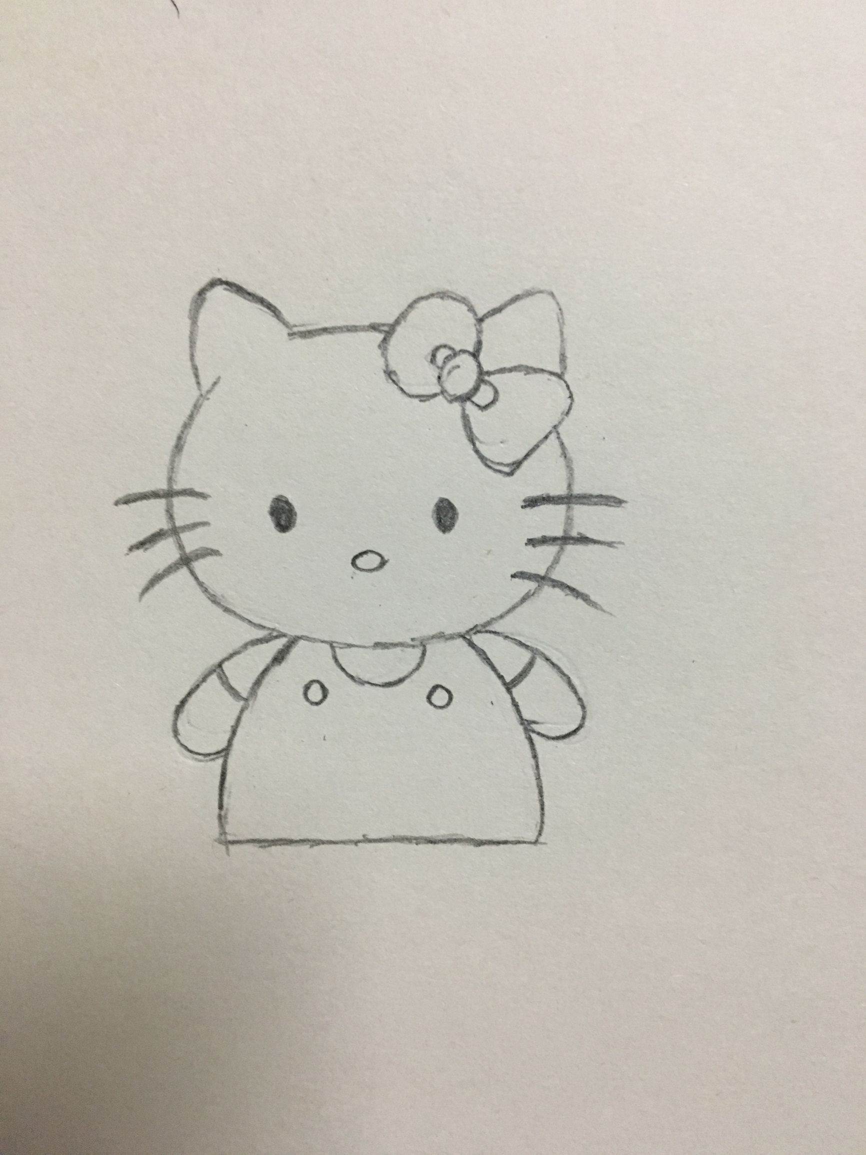 kitty猫简笔画黑白图片