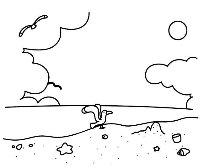简笔画儿童画情景画风景简笔画简笔画海边卡通矢量海滩简笔画线条图案