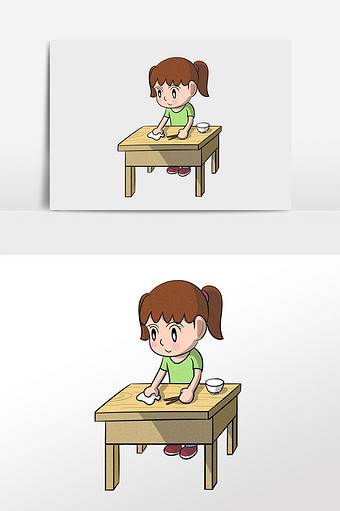 擦桌子简笔画女孩图片