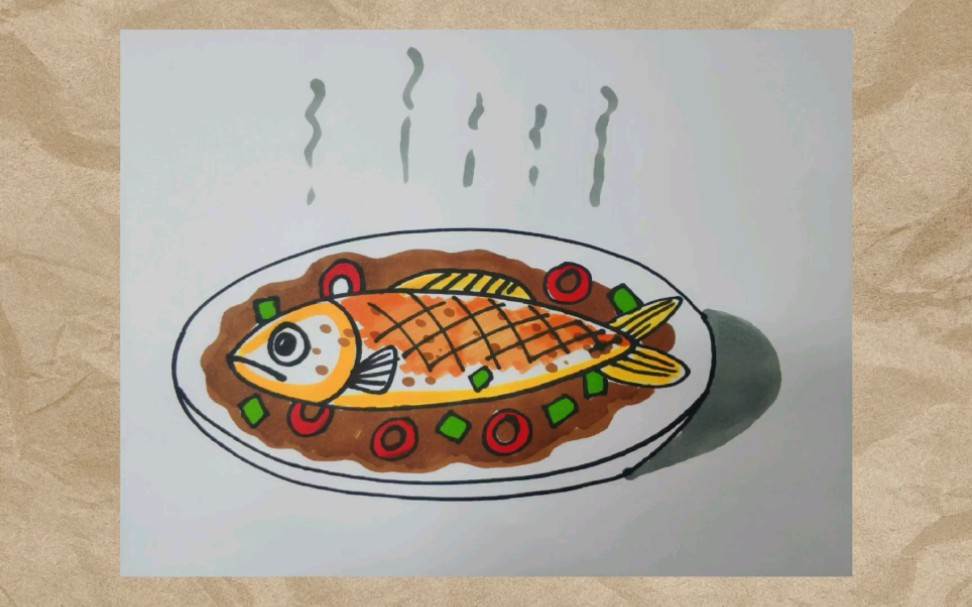 鱼肉彩色简笔画图片