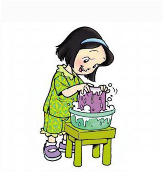 洗衣服做饭打扫卫生等洗衣服的小女孩矢量儿童帮妈妈做家务简笔画图片