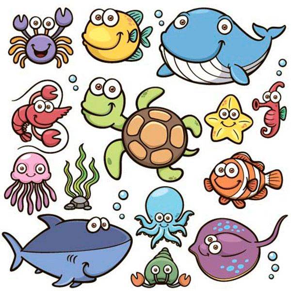 海底动物简笔画组合图片