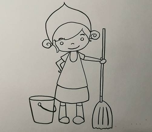 拖地的小女孩简笔画图片