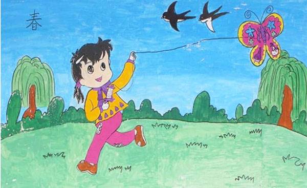 儿童放风筝的简笔画 儿童放风筝的简笔画图片大全小女孩