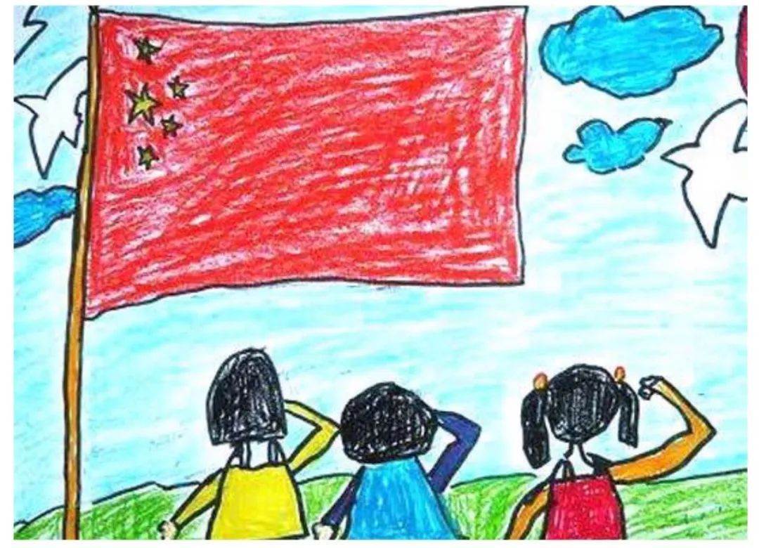 小孩向国旗敬礼简笔画图片