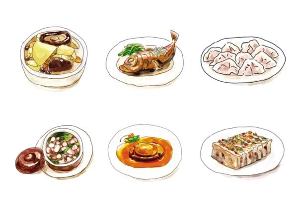 一桌丰盛的饭菜简笔画图片