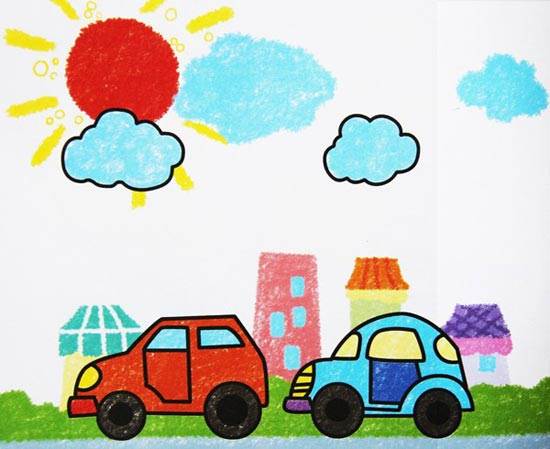 马路上的车儿童画中班图片