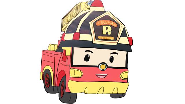 消防车的简笔画彩色图片