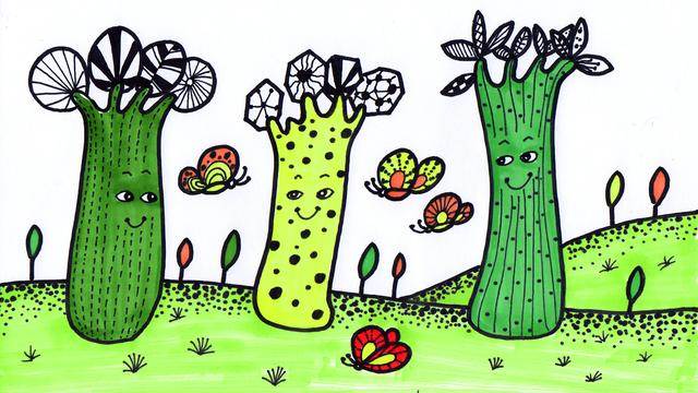 森林动物组合简笔画图片儿童画水彩笔