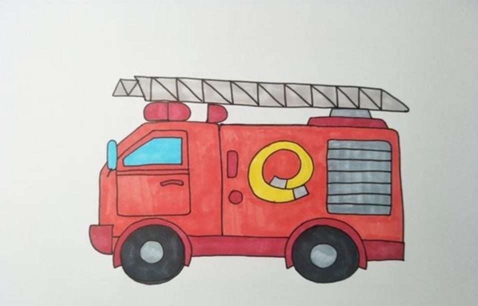 消防车的简笔画彩色图片